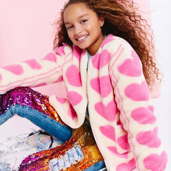 Lola + The Boys Fuzzy Hearts Jacket size 6 - Picture 2 of 6